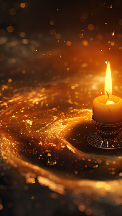 A mesmerizing 4K wallpaper captures the enchanting essence of golden candlelight, casting a warm glow that radiates serenity and tranquility.