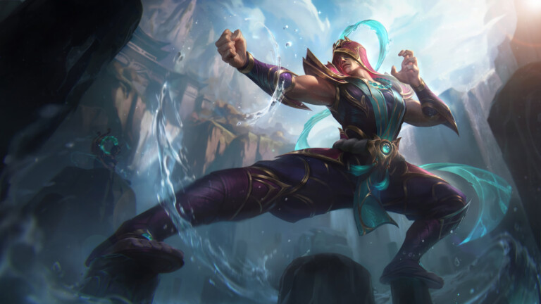 A stunning 4K wallpaper featuring the Acolyte Lee Sin skin from League of Legends. Lee Sin, the Blind Monk, is portrayed in a powerful stance, adorned in his acolyte robes and glowing tattoos, exuding an aura of mystical martial prowess within the captivating world of League of Legends.