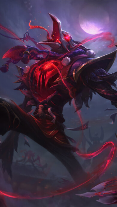 A chilling 4K wallpaper showcasing the Blood Moon Fiddlesticks skin from League of Legends. Fiddlesticks, the Ancient Fear, is depicted in a menacing stance, draped in the eerie and haunting Blood Moon theme, evoking a sense of dread and dark mysticism in the world of League of Legends.