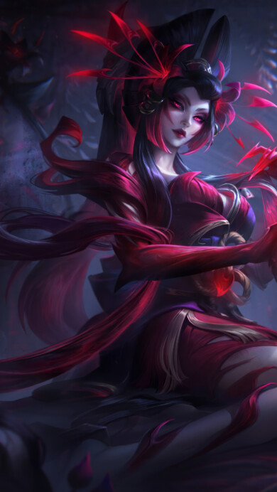 A captivating 4K wallpaper featuring the Blood Moon Zyra skin from League of Legends. Zyra, the deadly enchantress, stands amidst the haunting crimson moonlight, adorned in intricate Blood Moon attire, emanating an aura of dark mystique and otherworldly power.