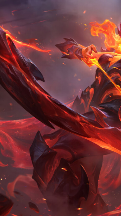 A breathtaking 4K wallpaper showcasing the Infernal Ashe skin from League of Legends. Ashe, the Frost Archer, is depicted in her fiery Infernal form, wielding a bow ablaze with flames, set against a backdrop of burning landscapes and intense heat.