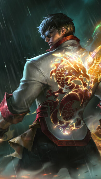 A stunning 4K wallpaper showcasing the fierce Dragon Fist Lee Sin skin from League of Legends. Lee Sin, the Blind Monk, radiates strength and determination as he unleashes his martial arts prowess in a dynamic display of fiery dragon-themed energy.