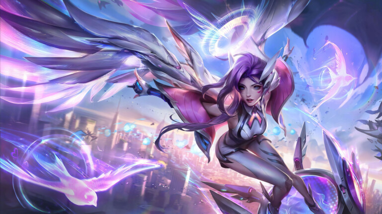 A mesmerizing 4K wallpaper featuring the Battle Dove Seraphine skin from League of Legends. Seraphine, the enchanting songstress, radiates harmony and grace amidst a backdrop of celestial doves and ethereal light, capturing the essence of her mystical presence in the League of Legends universe.
