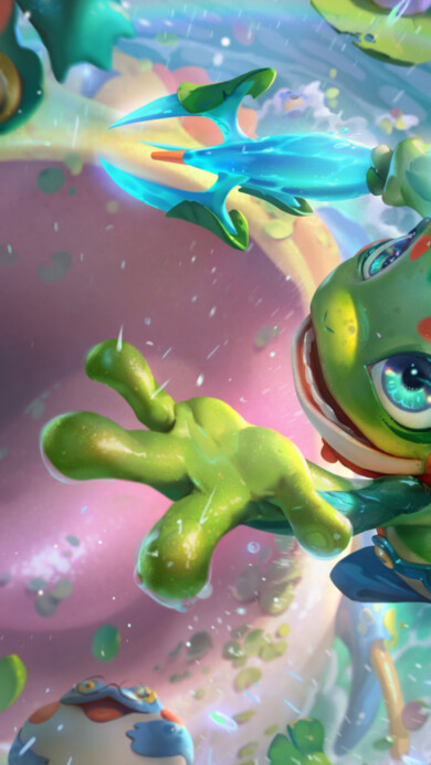 A stunning 4K wallpaper featuring the Rain Shepherd Fizz skin from League of Legends. Fizz, the mischievous aquatic trickster, is depicted guiding rain with his magical staff, surrounded by an ethereal downpour in the enchanting world of League of Legends.