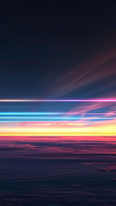 A stunning 4K wallpaper featuring a vibrant horizon glowing with an array of colors. The radiant hues of the sunset create a serene and picturesque landscape, perfect for enhancing the visual appeal of your desktop or mobile screen.