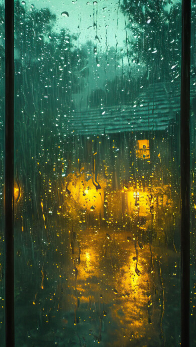 A stunning 4K wallpaper featuring raindrops on a window, capturing the serene beauty of a rainy day. The high-resolution image highlights the delicate droplets on the clear glass, creating a calming and tranquil atmosphere, perfect for your desktop or mobile background.