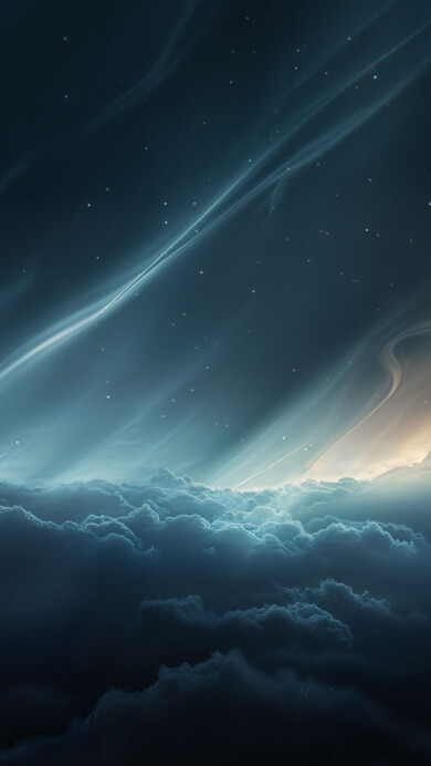 A stunning 4K wallpaper featuring a celestial cloudscape with billowing clouds illuminated by soft, radiant light. The dreamlike atmosphere evokes a sense of serenity and wonder, making it a perfect choice for enhancing your desktop or mobile background.