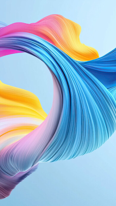 A vibrant 4K wallpaper featuring abstract minimalist swirls in bold, bright colors. The flowing lines and clean design create a modern, geometric visual that adds a striking yet simple artistic touch to your desktop or mobile background.