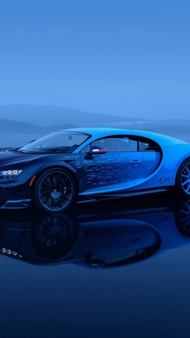 A stunning 4K wallpaper featuring the Bugatti Chiron L'Ultime in a sleek and detailed image. The luxury supercar is showcased with its aerodynamic design and powerful presence, perfect for automotive enthusiasts and high-resolution displays.