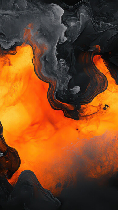 A stunning 4K wallpaper featuring vibrant flames bursting through dark smoke. The contrast between the glowing fire and the thick smoke creates a dramatic and intense visual, perfect for enhancing the aesthetic of your desktop or mobile background.