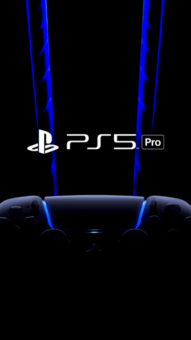 A vibrant 4K wallpaper featuring the PlayStation 5 Pro with an AMOLED display effect, highlighting its sleek design and futuristic look. Ideal for gamers and tech enthusiasts looking for a high-quality background for their desktop or mobile device.