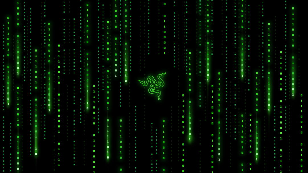 A stunning 4K wallpaper featuring the iconic Matrix-style falling codes in neon green, set against a dark background. This futuristic digital art, inspired by Razer's signature style, creates a cyberpunk atmosphere, perfect for enhancing your desktop or mobile screen with a sleek, tech-savvy vibe.