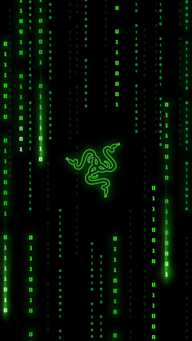 A stunning 4K wallpaper featuring the iconic Matrix-style falling codes in neon green, set against a dark background. This futuristic digital art, inspired by Razer's signature style, creates a cyberpunk atmosphere, perfect for enhancing your desktop or mobile screen with a sleek, tech-savvy vibe.