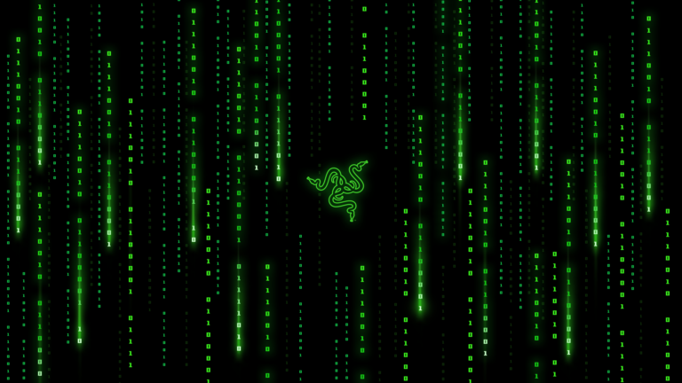 A stunning 4K wallpaper featuring the iconic Matrix-style falling codes in neon green, set against a dark background. This futuristic digital art, inspired by Razer's signature style, creates a cyberpunk atmosphere, perfect for enhancing your desktop or mobile screen with a sleek, tech-savvy vibe.