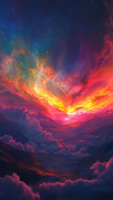 Colorful Sky Over Mountains 4K Wallpaper