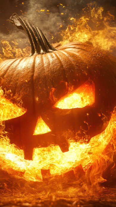 Eerie Pumpkin On Fire 4K Wallpaper