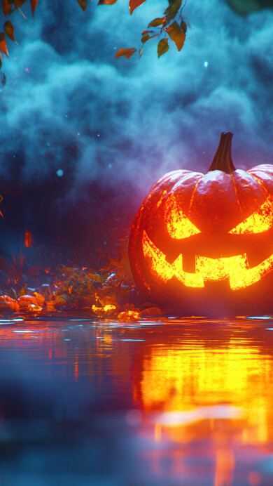 Glowing Pumpkin in Mystical Forest 4K Wallpaper