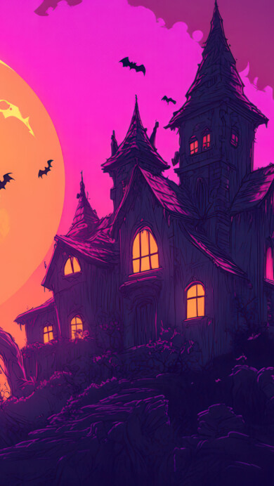 Moonlit Haunted House 4K Wallpaper