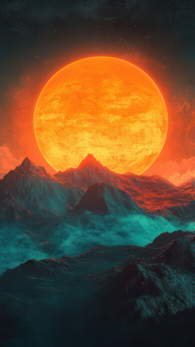 Orange and Teal Moonlight Landscape 4K Wallpaper