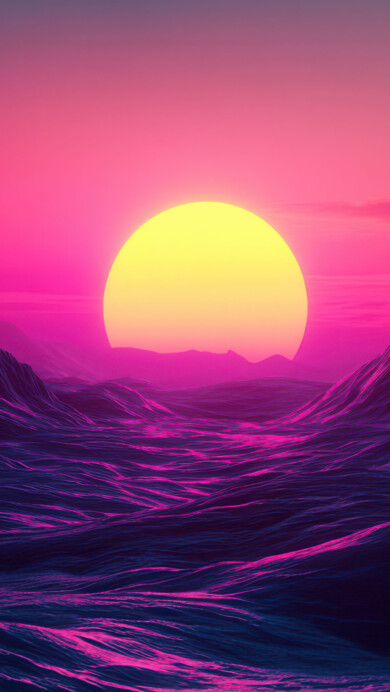 Vibrant Neon Mountains at Sunset 4K Wallpaper