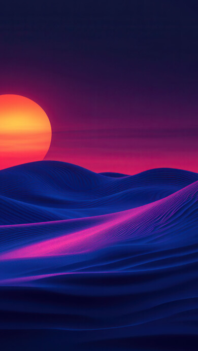 A stunning 4K wallpaper featuring futuristic dunes bathed in the radiant glow of a vibrant sunset. The sci-fi-inspired landscape combines smooth desert curves with an otherworldly ambiance, creating a visually captivating masterpiece for your desktop or mobile screen.